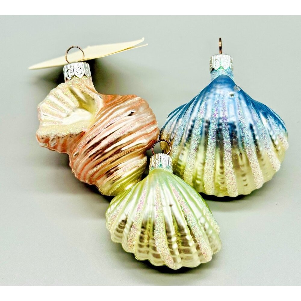 Patricia Breen Walk On the Beach Christmas Ornaments Set of 3 Seashells Shells‎